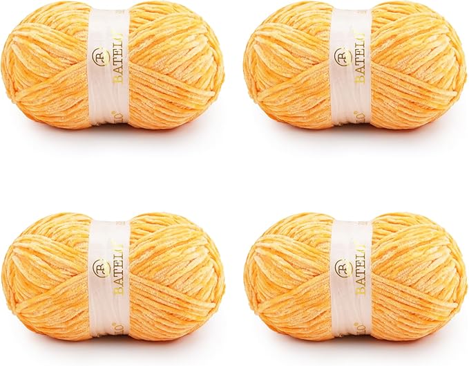 Velvet Chenille Yarn for Crocheting & Knitting 1440 Yards, Soft Thick Fluffy Bulky Blanket Yarn, 4 Pack of 10.5oz (Orange)