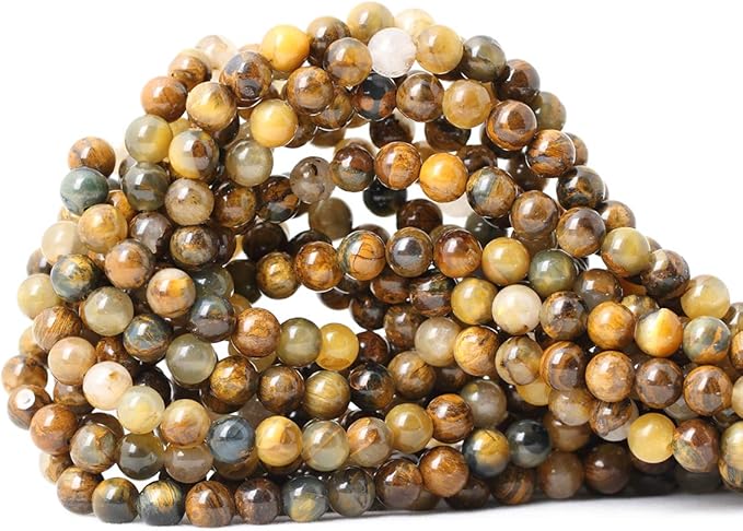 cheavian 60pcs 6mm natural golden pietersite gemstone round loose beads stone beads for jewelry making diy findings 1 strand 15"