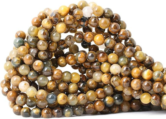 cheavian 60pcs 6mm natural golden pietersite gemstone round loose beads stone beads for jewelry making diy findings 1 strand 15"