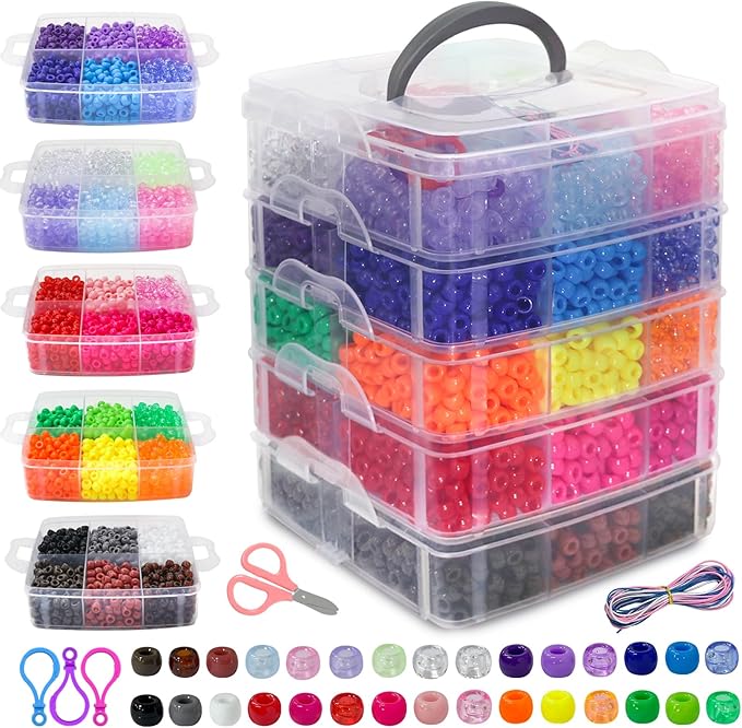 5700Pcs Pony Beads Bulk,30 Colors Rainbow Kandi Bead for Hair Braiding Friendship Bracelet Making Kandi Jewelry Key Chains DIY Crafts Chirstmas Gifts