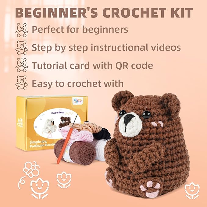 MOREJMTT Crochet Kit for Beginners, Learn to Crochet, Include Easy Knitting Soft Yarn, Step-by-Step Video Tutorial, Hook, Holiday Birthday Gift for Adults (Polar & Brown Bears)