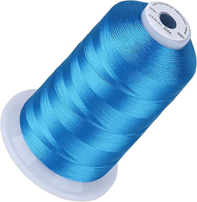 Simthread 5500Yds Embroidery Thread, 5000M High-Yardage 40WT 100% Polyester Thread – 170+ Vivid Colors, High-Speed Rated – Compatible with Brother, Singer, Janome & More - Aquamarine S064