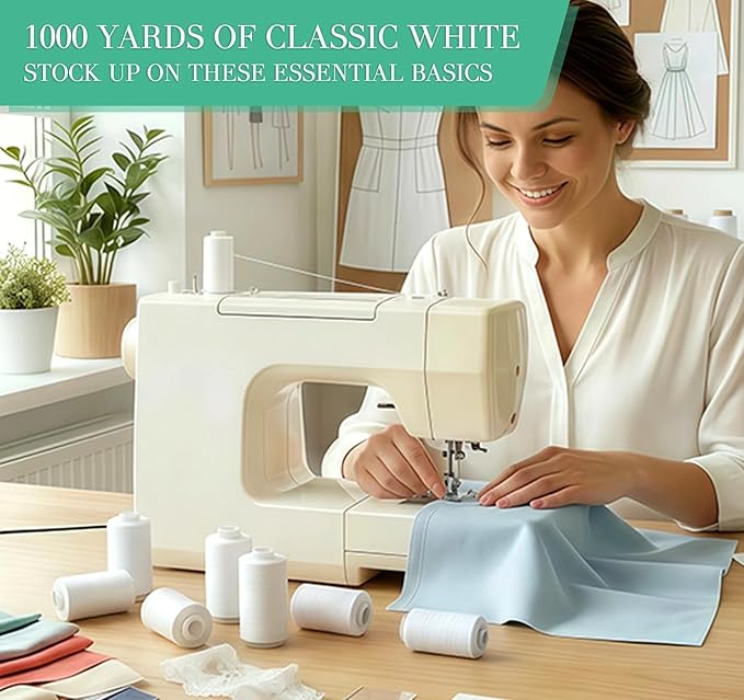 2PCS Thread - 1000Yard White All Purpose Sewing Machine Thread for Sewing