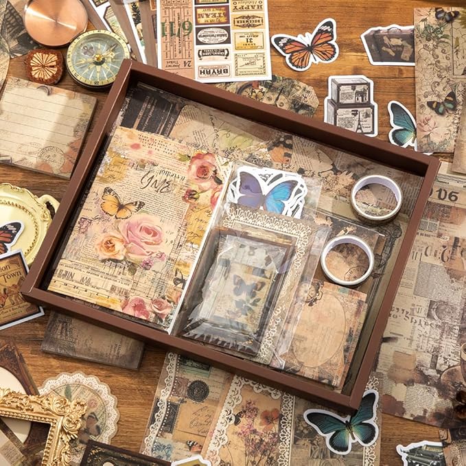 icceemee Scrapbooking Supplies Kit, Brown Garden Scrapbooking Kit for Bullet Junk Journaling, Stationery, A6 Grid Notebook, Flower DIY Journaling Supplies, Birthday Craft Gift for Teen Girls