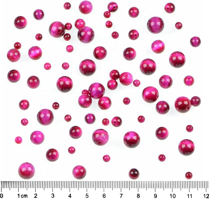 bymitel 140pcs crystal beads stone gemstone round energy healing loose beads with stretch cord for jewelry making bracelets anklets (light fuchsia tiger's eye, 8mm 140pcs)