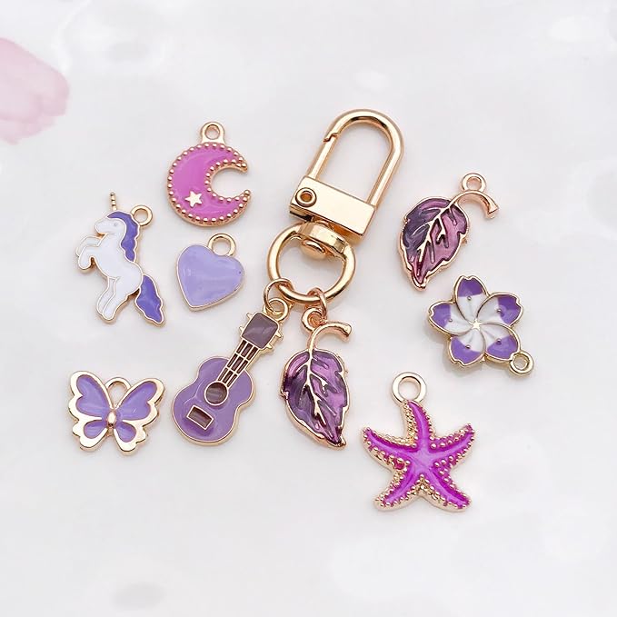 WOCRAFT 40pcs 20 pairs Assorted Enamel Bracelet Charms for Jewelry Making DIY Necklace Bracelet Earrings Keychain Crafting Charms Kit Crafts (Purple-SN999)