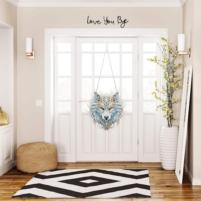 RYMILIE Diamond Art Hanging Kits for Adults,Wolf Special Shaped Diamond Painting,Double Sided 5D DIY Acrylic Diamond Art Painting Window Pendants Home Garden Wall Hanging Kits Wolf Ornament.