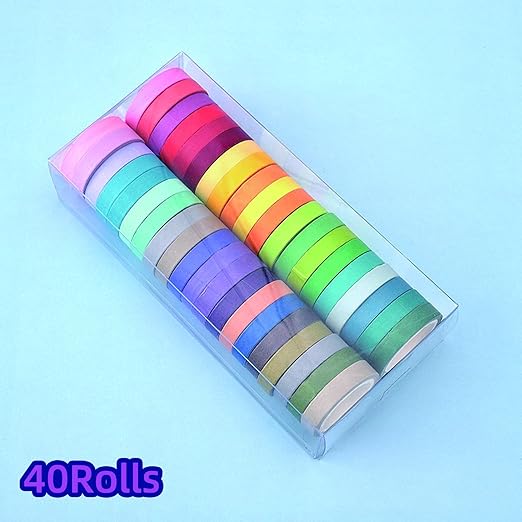 Washi Tape Set, 40 Rolls Thin Colored Masking Tape Set, Colored Duct Tape for Art, Scrapbook Tape, Christmas DIY Crafts, Decorative Craft Tape, Gift Packaging, Art Supplies, Labels