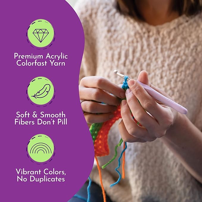 mira handcrafts 12 acrylic yarn skeins - crochet and knitting starter kit for colorful arts and crafts with 1,312 yards of multicolored thread - make amigurumi, granny squares, scarves, and throws