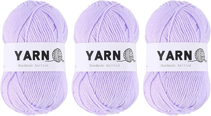 3Pcs Light Purple Acrylic Yarn 400 Yard 4 Ply Soft Crochet Yarns Sport Weight Yarn,[for DIY Crocheting Knitting Craft Blankets Hats]-150g
