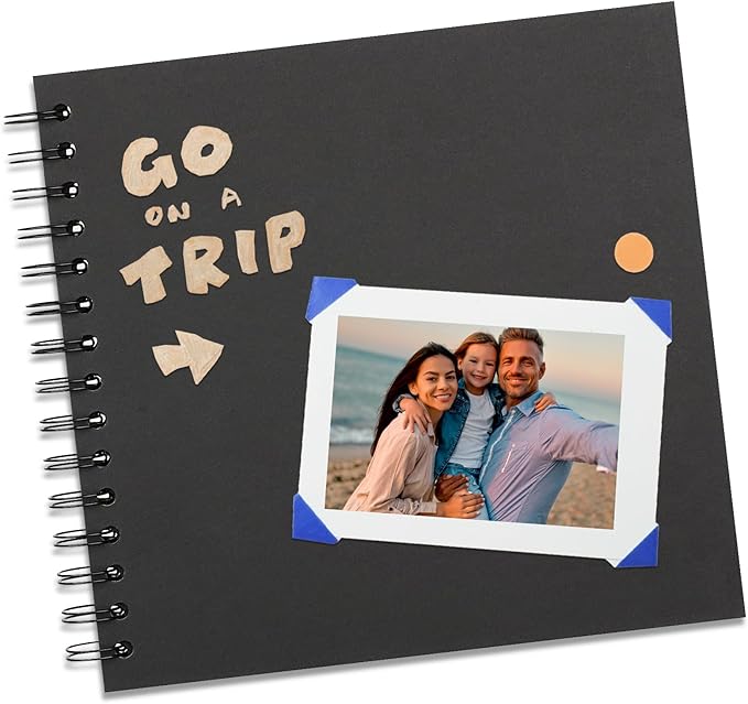12X12 Inch DIY Scrapbook Photo Album, Kraft Blank Paper Scrap Book 100 Pages Memory Book for Wedding Family, Black