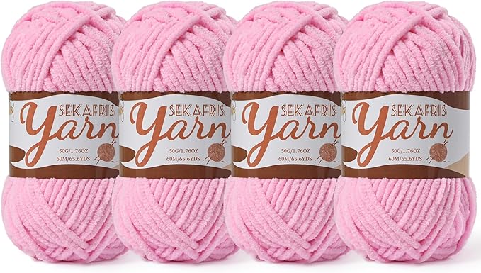 4 Pack Fluffy Velvet Yarn for Crocheting，Baby Blanket Yarn for Crocheting Soft，200g(262.4yds) Amigurumi Yarns，Plush Chenille Crochet Yarns，Puzzle Yarn for Crochet Weaving Craft(4 Dark Pink)