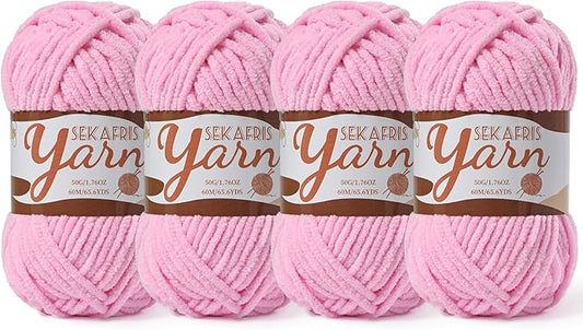 4 Pack Fluffy Velvet Yarn for Crocheting，Baby Blanket Yarn for Crocheting Soft，200g(262.4yds) Amigurumi Yarns，Plush Chenille Crochet Yarns，Puzzle Yarn for Crochet Weaving Craft(4 Dark Pink)