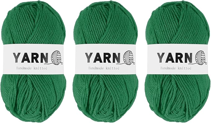 3Pcs Deep Green Acrylic Yarn 400 Yard 4 Ply Soft Crochet Yarns Sport Weight Yarn,[for DIY Crocheting Knitting Craft Blankets Hats]-150g