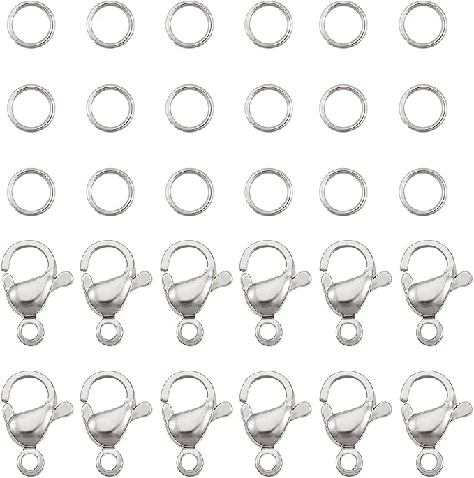 PH PandaHall 120 pcs 7mm 304 Stainless Steel Jump Rings with 60pcs Lobster Claw Clasps for Earring Bracelet Necklace Pendants Jewelry DIY Craft Making, Stainless Steel Color