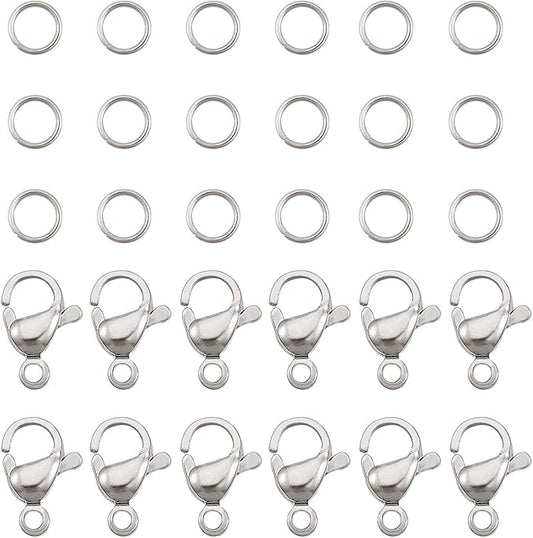PH PandaHall 120 pcs 7mm 304 Stainless Steel Jump Rings with 60pcs Lobster Claw Clasps for Earring Bracelet Necklace Pendants Jewelry DIY Craft Making, Stainless Steel Color