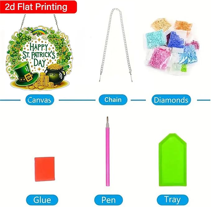 Hanging Diamonds Art kit for Adult,Saint Patrick Wreath Pendant Diamonds Painting Art Kit,7.0x6.8inch Acrylic Diamonds Painting Board Kit Ornament, Special Crystal Diamond Hanging Ornament
