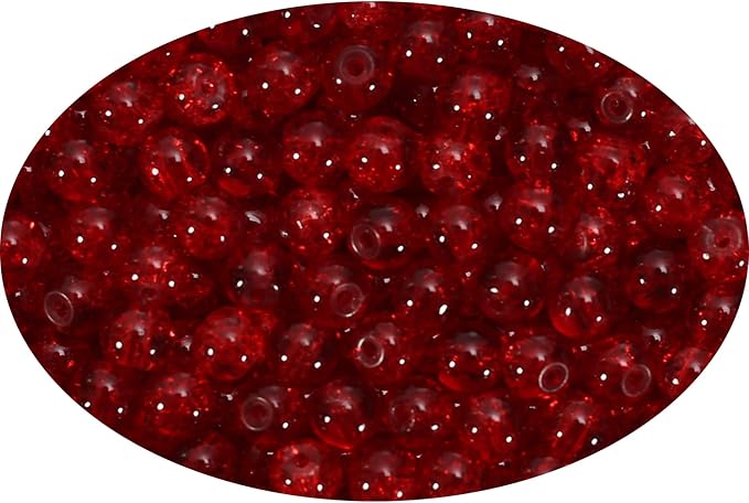 1050pcs Red Crackle Glass Beads Handcrafted Round Lampwork Smooth Loose Beads for Bracelet & DIY Jewelry Making 6mm
