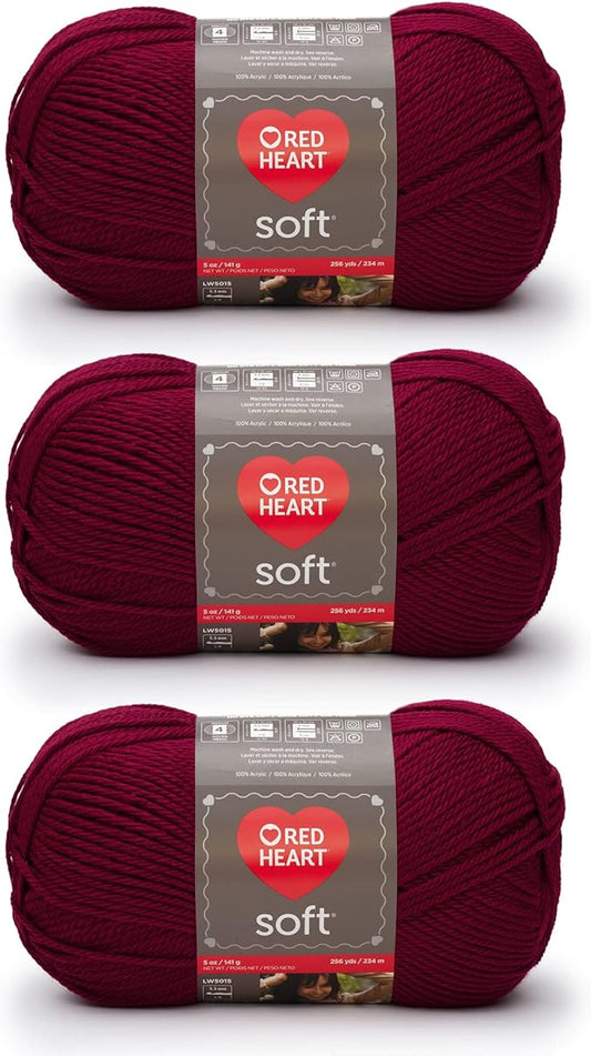 Red Heart Soft Wine Yarn - 3 Pack of 141g/5oz - Acrylic - 4 Medium (Worsted) - 256 Yards - Knitting/Crochet