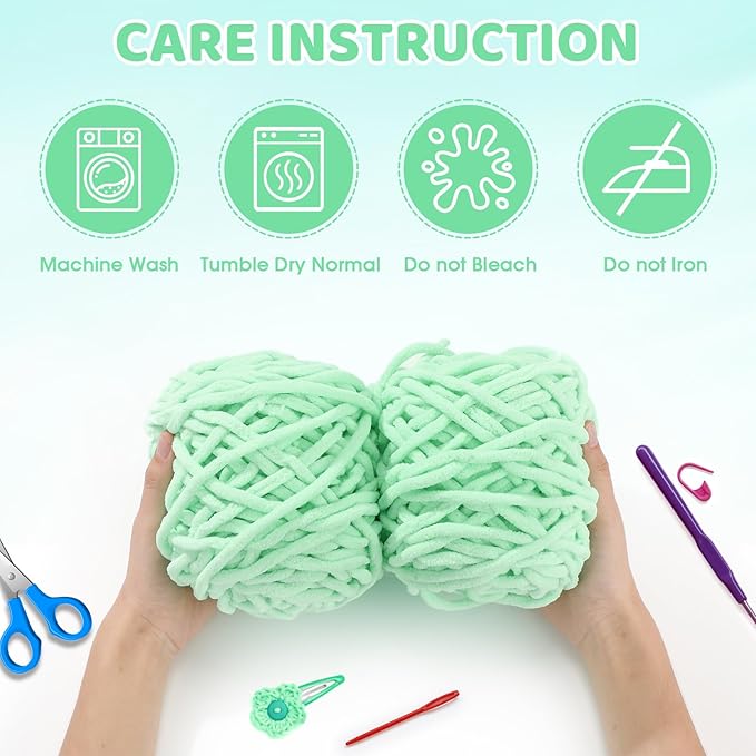 Buryeah Chunky Chenille Yarn for Crocheting Soft Thick Fluffy Yarn for Hand Knitting Bulky Velvet Blanket Plush for Weaving DIY Crafts Each 3.5 oz 55 Yards(Light Aqua,4 Pack)