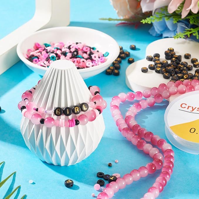 Spritewelry Friendship Bracelet Making Kit with Glass Seed Beads 8mm Cerise Clay Beads Bracelet Making Kit for Adults Letter Bead for Jewelry Making DIY Crafts Gift Supplies 1 Bag