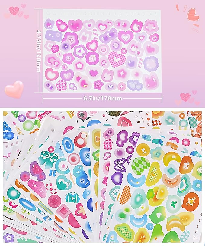 DAPUTOU 2300PCS Scrapbook Stickers Cute Butterfly Stars Heart Stickers Self Adhesive Korean Bows Ribbons Stickers Book for Kids Girls Boys Aesthetic Craft Scrapbooking Junk Journal Diary 50-Page