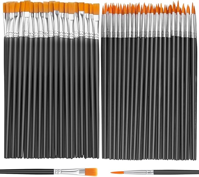 AROIC Small Paint Brushes Bulk,110 Pcs Black Nylon Hair Paint Brushes with Flat and Round Pointed Acrylic Paint Brush Set,Craft Oil Watercolor Face Artist and Kids Painting Kits