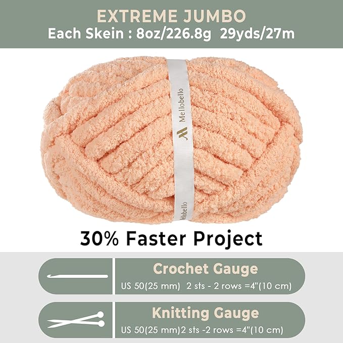 Jumbo Chunky Yarn for Hand Knitting - Super Thick Chenille Chunky Yarn for Crocheting - Extra Soft Bulky Fluffy Blanket Big Yarn 8 Jumbo Pack (27yds,8 oz Each Skein)