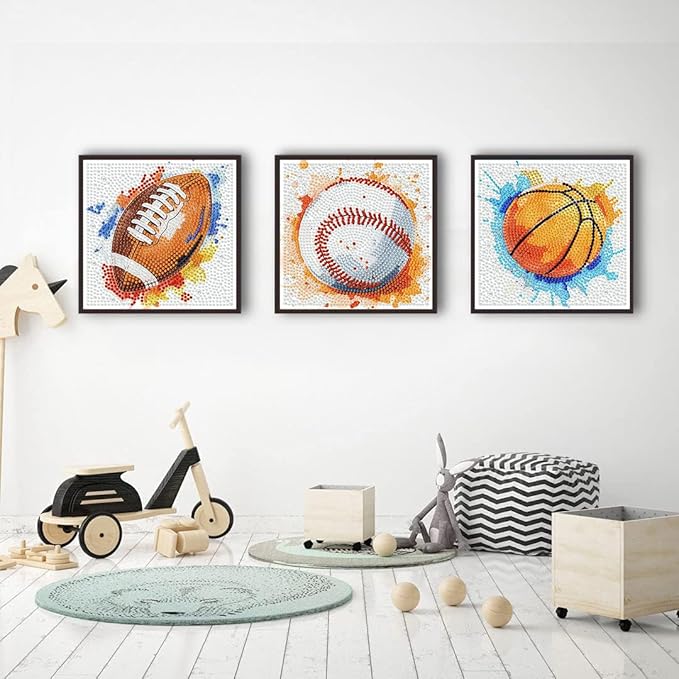 Tiwabb 4 Pack 5D Box Diamond Art Kits for Kids Ages 8-12,Ball Sports Diamond Painting for Kids Beginners,Full Drill Gem Art for Kids DIY Crafts for Girls 8-12,for Home Decor 7x7 Inch