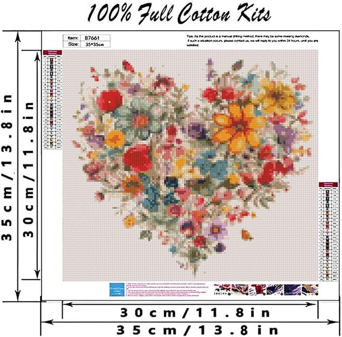 Valentine's Day Stamping Cross Stitch Kit, Flowers Counting Cross Stitch Kit for Adult Beginners , Full Line DIY Cross Stitch Stitching Kit for Home Decor Cross Stitch Patterns 13.7x13.7 inches