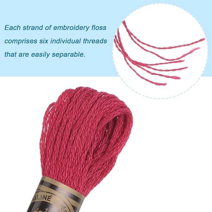 HARFINGTON 12 Skeins Embroidery Floss 8m Each Egyptian Long Fiber Cotton Cross Stitch Thread 26S/2x6 for Embroidery Projects Bracelet, Wine