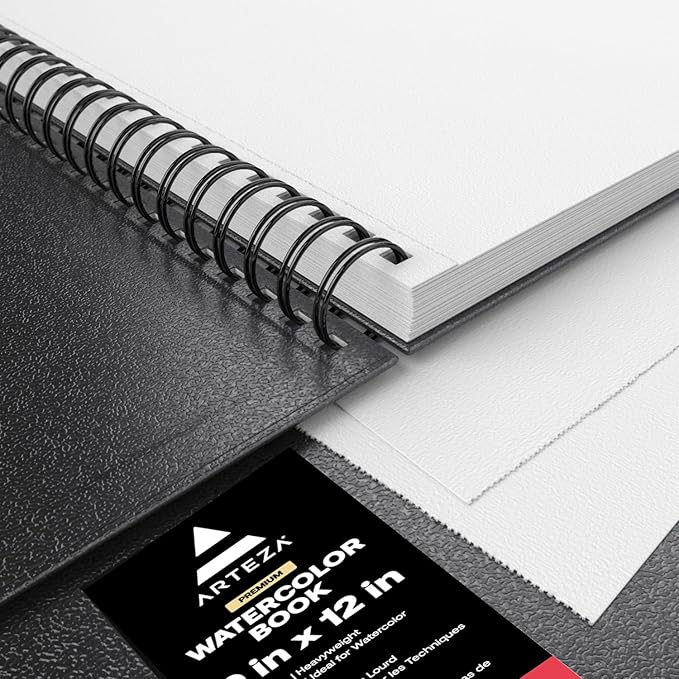 ARTEZA Watercolor Sketchbook 2-Pack, 64 Pages Each, 9x12 Inches – Spiral-Bound, 140 lb Cold Press Paper, Black Hardcover for Watercolor & Mixed Media