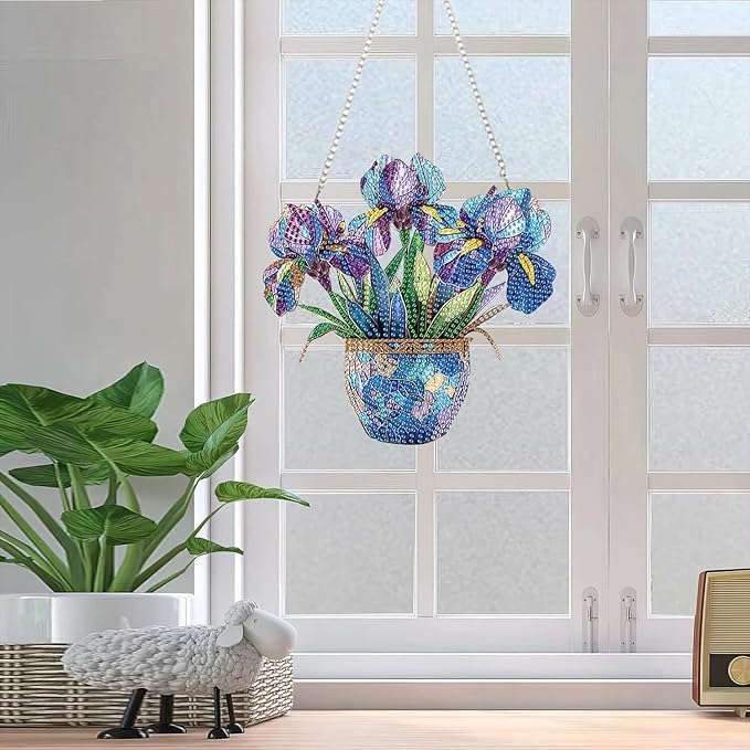AIBOERL Diamond Art Hanging Kit for Adult,Special Shaped Rhinestone,Double Sided 5D DIY Acrylic Diamond Art Painting Window Pendants Home Garden Wall Hanging Kits Hanging Ornament (Flower)