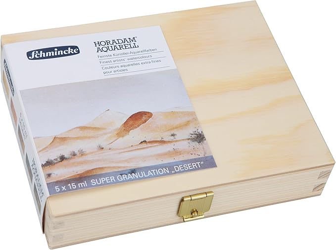 Schmincke - HORADAM® AQUARELL, Super-Granulation Set Desert, 5 x 15 ml tubes, 74 869 097, wooden box, very strong granulating colors, finest, supergranulating watercolors