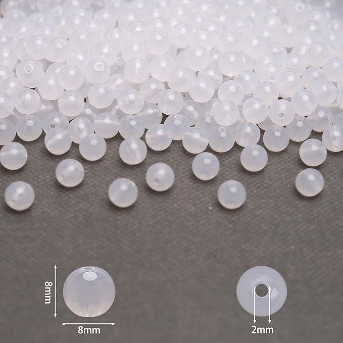 bonny boxx 500pcs 8mm jelly white acrylic round beads, smooth transparent acrylic balls, plastic resin gumball bubblegum chunky beads for necklace & bracelet making, crafting supplies
