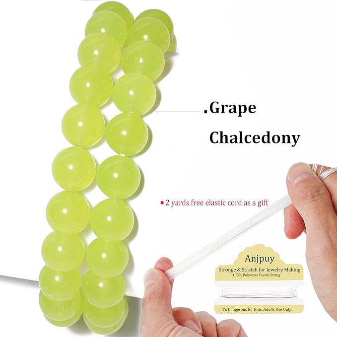 6mm Natural Grape Chalcedony Round Bead - 60PCS Bulk Gemstone Beads for Jewelry Making, DIY Bracelets, Necklaces - Includes Crystal Stretch Cord - Stone Beads for Crafting Gifts