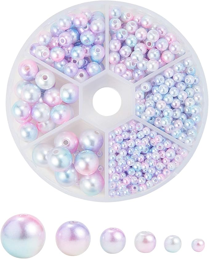 Ipotkitt 665Pcs/box Round Rainbow ABS Plastic Imitation Pearl Beads Gradient Mermaid Pearl Beads for DIY Jewelry Making Accessories - 3x2.5mm