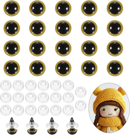 PATIKIL 8mm Safety Eyes, 20Pcs Realistic Doll Crocheting Safety Eyes with Washers for Decor Crochet Accessories Dolls Craft Halloween, Gold Tone