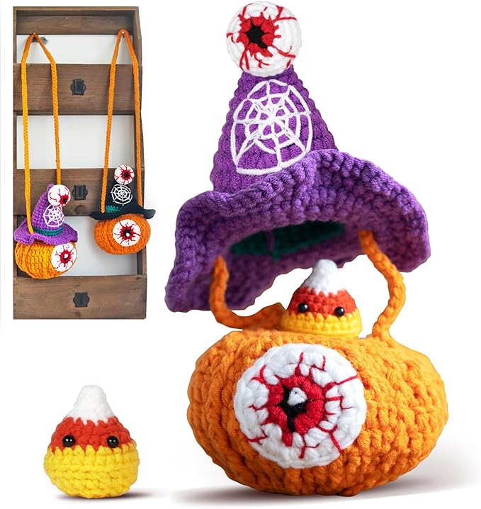 Sinyon Beginner Crochet Kit with Video Tutorials - Pumpkin Candy Bag Crochet Patterns, 40%+ Premium Yarn, Complete Crocheting Tools for Adults & Kids - DIY Craft Gift for Birthdays, Holloween (Purple)