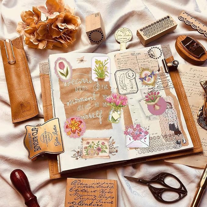 50Pcs Waterproof Vintage Stickers,Scrapbooking Supplies Kit,Aesthetic Decorative Craft Sticker for Planner, Bullet Journaling, Junk Journal, Water Bottles, Laptop, Retro Craft.Flowers