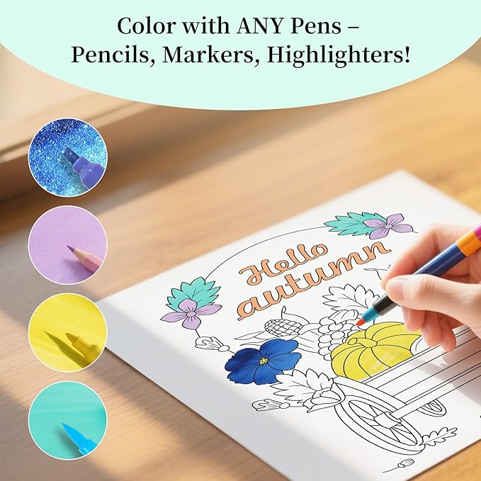 60 Patterns Adult Coloring Book for Stress Relief - Easy to Complex Mandalas Animals Flowers and Funny Words- Travel Size 8 * 7 Inches - Relaxation Gift for Women Men Teens and Seniors