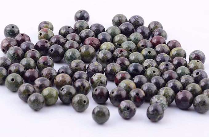 Natural Stone Beads 100pcs 10mm Dragon Blood Stone Round Genuine Stone Beading Loose Gemstone DIY Smooth Beads for Bracelet Necklace Earrings Jewelry Making (Dragon Blood Stone Red, 10mm)