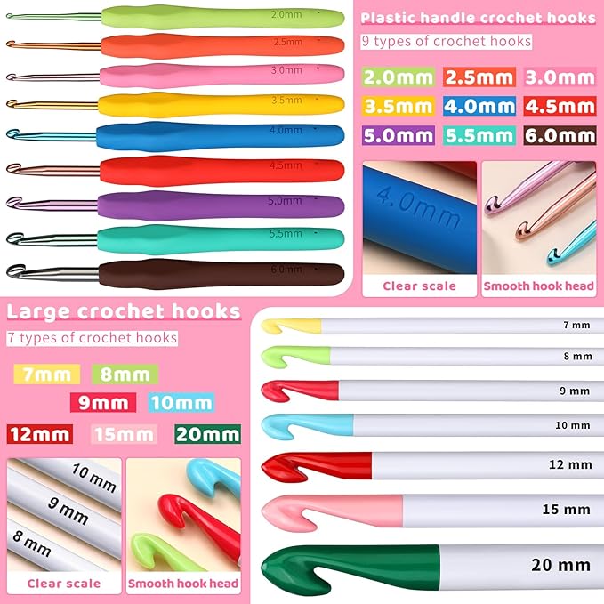 Yizzvb 87 Pcs Crochet Hooks Set, Aluminum Crochet Hooks, Ergonomic Crochet Needles and Stitch Markers, Crochet Needle Kit with Case for Sewing DIY Craft, Extra Long  Knitting Needles