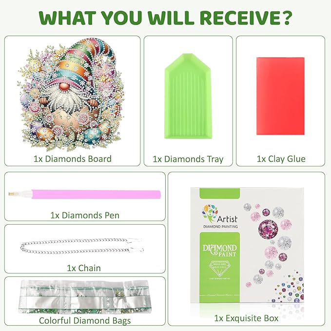 MEIYUDA Easter Gnomes Diamond Art Hanging Kits for Adult, Easter Eggs Diamond Painting Hanging Kits Ornaments, DIY Special Shaped Rhinestone Window Pendants kit for Home Garden Wall Decor Gift