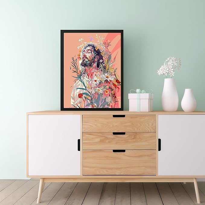 CHWGLFGG Paint by Numbers Kit for Adults Beginner, Jesus and Flowers Adult Paint by Number Kits on Canvas, DIY Acrylic Oil Easy Painting by Numbers for Home Wall Decor 16X20 inch (Without Frame)