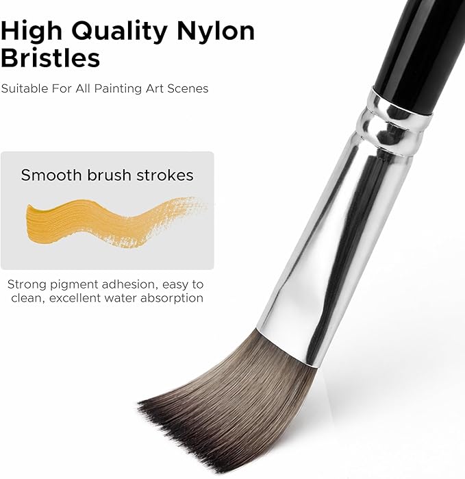 Bougimal 33 Pcs Paint Brush Set, Artist Paint Brushes for Acrylic Painting, Oil, Watercolor, Gouache, with Flat Round Filbert Fan Angle Detail Brush, Suitable for Artists and Beginners (Black)