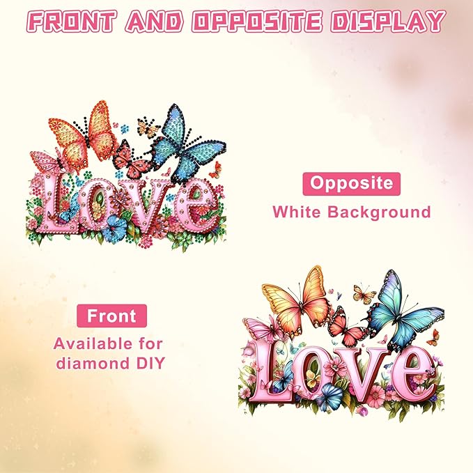 KEYIFA Love Diamond Painting Kit, DIY Butterfly Diamond Art for Adults, Diamonds Pendant Special Shaped Rhinestone Window Hanging Ornaments Home Garden Wall Door Decoration, 20cm Width