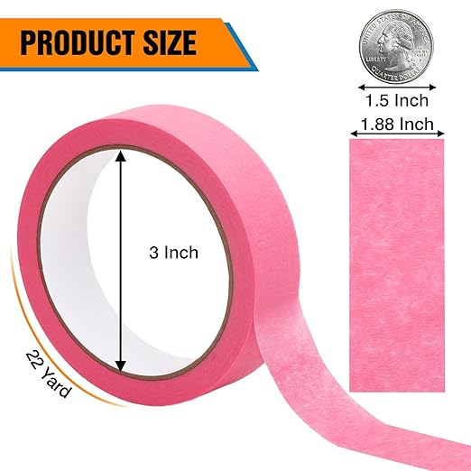 HongWay Masking Tape 1 Inch, 6 Rolls x 22yd (132yds in Total) Painters Tapes for Painting Labeling Arts Crafts, Easy Removal, No Residue (0.94in Pink)