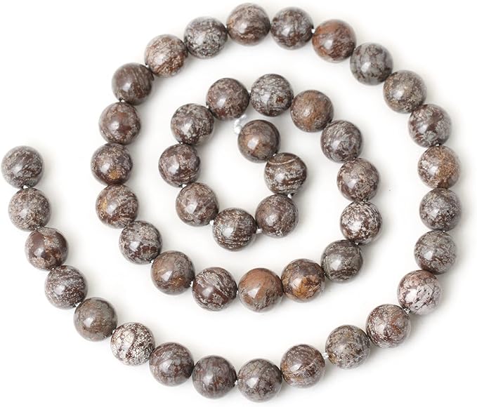 cheavian 45pcs 8mm natural brown snowflake jasper gemstone round stone loose beads for jewelry making 1 strand 15"