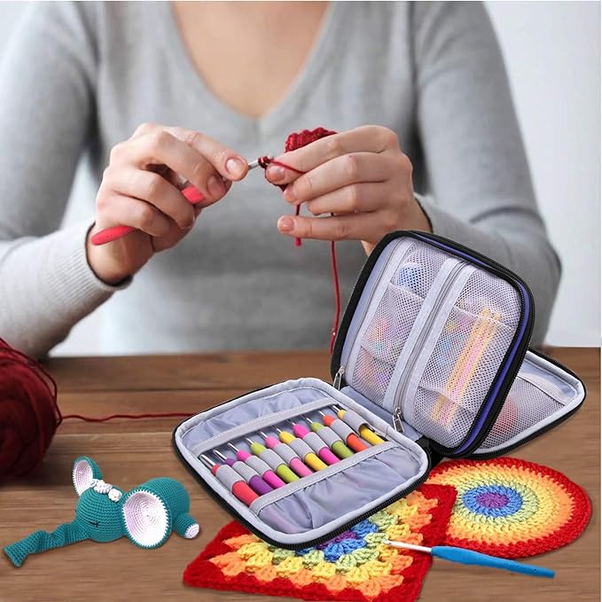 Damero Crochet Hook Case, Organizer Zipper Bag with Web Pockets for Various Crochet Needles and Knitting Accessories, Well Made and Easy to Carry, Medium, Blue Violet (No Accessories Included)